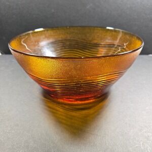 Duralex Serving Bowl Amber Ribbed Glass Mid Century Modern France